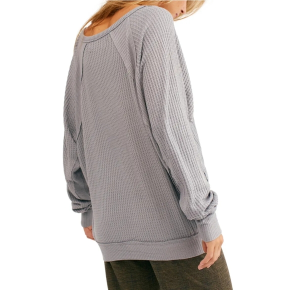 NWT Free People Top Large Gray Santa Clara Thermal - Picture 2 of 7